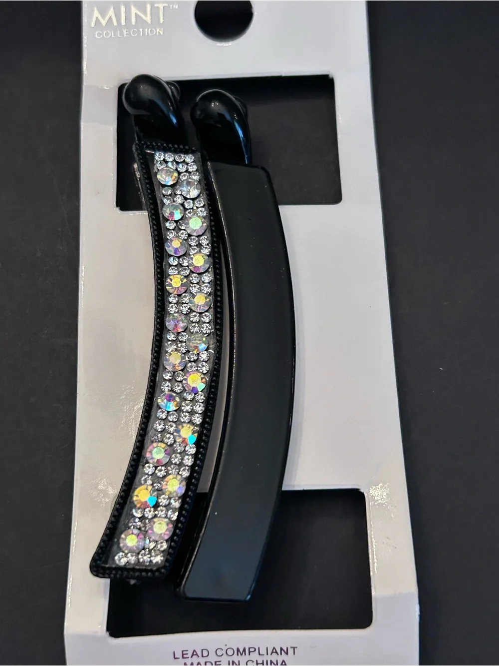 Assorted Color Crystal Accented Black Hair Banana Clip Barrette Set - Set of 5